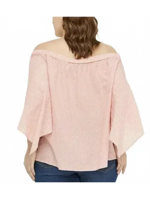 Lane Bryant Pink Orange Stripe Off Shoulder Flared Sleeve Blouse Plus Size 22/24 thumbnail 2