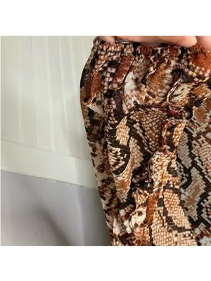 Snake Print Cold Shoulder Ruffle Blouse XS Tie Neck thumbnail 5