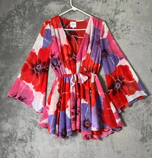 Misa Kaia Bell-Sleeve Chiffon Mini DressPlunge Neck Boho Chich Statement XS thumbnail 1