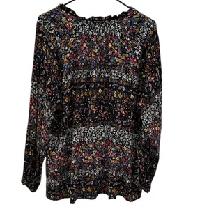 Everleigh Floral Paisley Peasant Blouse Long Sleeve Black Multicolor Womens XL thumbnail 8