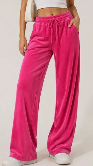 OFFLINE by Aerie Velour Wide Leg Lounge Pants XS Hot Pink Y2K Athleisure thumbnail 1