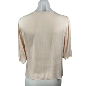 BB Dakota Steve Madden Cream Half Sleeve V Neck Button Front Blouse Top Size M thumbnail 2