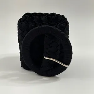 Woven Belt OS Black Wide Braided Elastic Round Buckle 40" Capsule Mnimali thumbnail 2