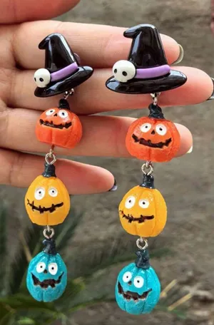 🎃🎃🎃BOGOHO🎃🎃🎃Halloween Witch Hat Pumpkin Dangle Earrings - Black,Orange,Yellow thumbnail 1