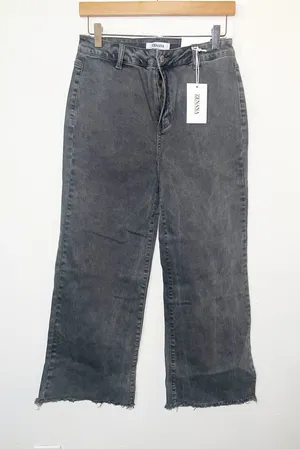 Zenana Outfitters Faded Gray Black High-Rise Wide Leg Raw Hem Jeans thumbnail 1