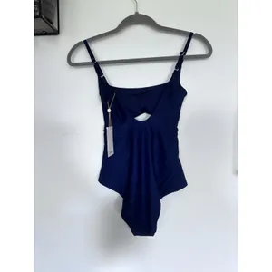NWT Quince Deep Navy Blue Italian Cut Out One-Piece Swimsuit Small thumbnail 4