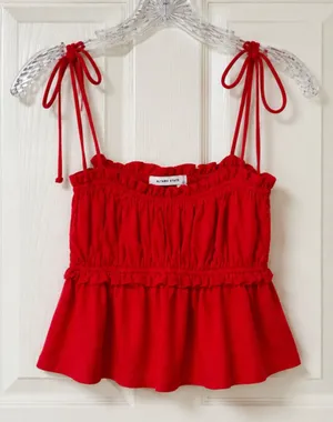 Altar’d‎ State Red Smocked Ruffle Peplum Tie Strap Tank Top Women’s Size S thumbnail 1