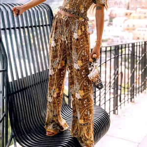 Spell & The Gypsy Bianca Brown Floral print wide leg pants size small thumbnail 3