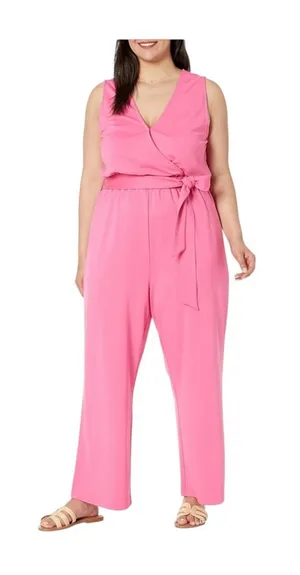 NWT The Drop Women's @caralynmirand Sleeveless‎ Wrap Jumpsuit Rose Pink Stretch thumbnail 1