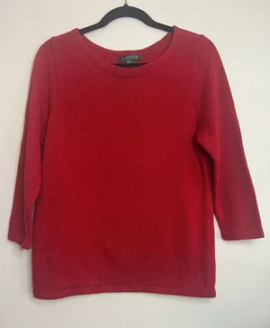 Lauren Ralph Lauren Red Sweater‎ L 100% Mercerized Cotton Classic Knit thumbnail 1