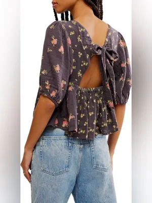 NWT Free People Chloe Mixed Print Back Cutout Top ~ Size Medium thumbnail 6