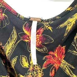 Free People Size M Scoop Neck Long Bell Sleeve Top Black and Yellow Floral Print thumbnail 4