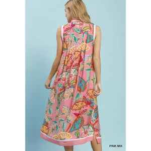 Umgee Paisley Floral Sleeveless Midi‎ Dress - Pink Mix - Large thumbnail 3