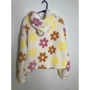 Barbie Grayson Threads Hoodie Women Medium White Floral NWT Sherpa Pullover thumbnail 6