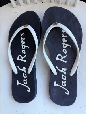 Jack Rogers Navy Blue Flip Flops with White Straps thumbnail 1