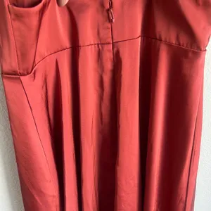 Azazie Bridesmaids Dress Terracotta Flowy Cowl Neckline Side Slit Satin Size 12 thumbnail 9