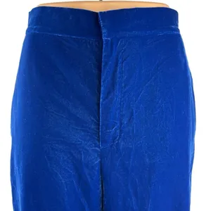 Zara Blue Velvet Velour High Waist Wide Flared Leg Crop Ankle Trousers Pants S thumbnail 13