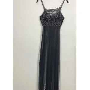 Dollar Black Embroidered Mesh Gown Scoop Neck Strappy Sleeveless Dress Medium thumbnail 3