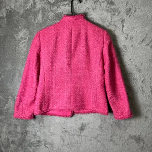 Ann Taylor Pink Tweed Open Front Blazer Office Career Boss Babe Soft Glam Size 2 thumbnail 3