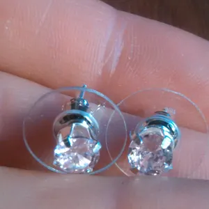 Simulated Pink Diamond Sterling Silver Stud Earrings thumbnail 2