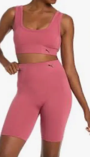 Puma NWT Pink 2-Pack Seamless Scoop Neck Sports Bra & Biker Shorts Set Size M thumbnail 1