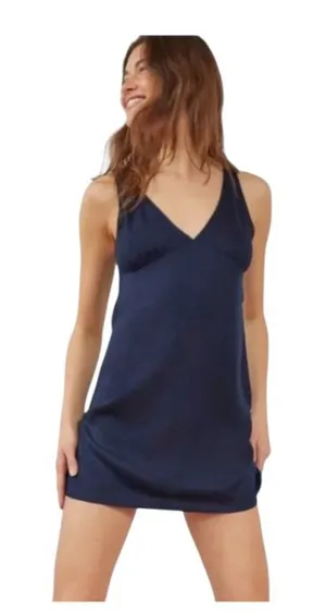 Aritzia Sunday Best Theo Dress Navy Blue V-Neck Mini Fit & Flare Dress Medium thumbnail 1