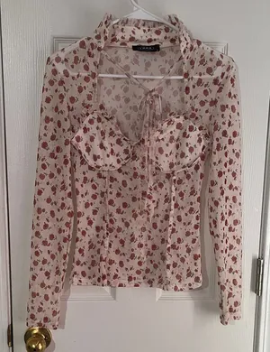 Cider Coquette Floral Sweetheart Mesh Blouse thumbnail 1