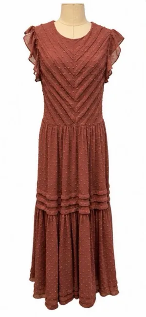 Bohme Swiss Dot Tiered Maxi Dress Rust Mauve Size Medium NWOT thumbnail 1