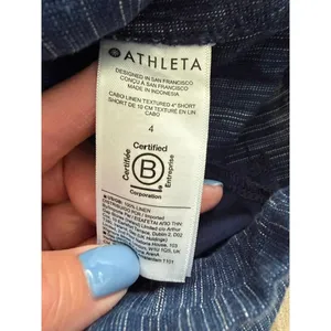 Athleta Cabo 100% Linen Drawstring Textured 4" Shorts Size: 4 Blue thumbnail 9