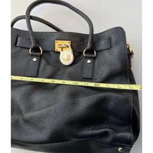 Vintage Michael Kors Carine Pebbled Leather Satchel Black Tote Shoulder Bag thumbnail 11