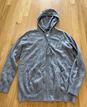 Quince Mongolian Cashmere Full-Zip Hoodie Heather Gray Sz S thumbnail 1