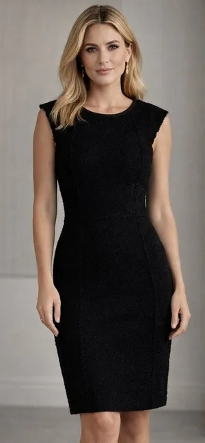 Rebecca Taylor Size 4 Sheath Dress Black Boucle Silk Lined Back Slit‎ Cap Sleeve thumbnail 1