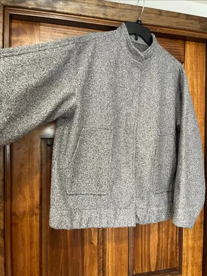 Grey Textured Boucle Tweed Oversized Funnel Neck Jacket Coat XL thumbnail 2