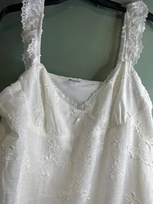 NWT White Embroidered Dress L 12-14 Lace Strap Cottagecore Boho No Boundaries thumbnail 2