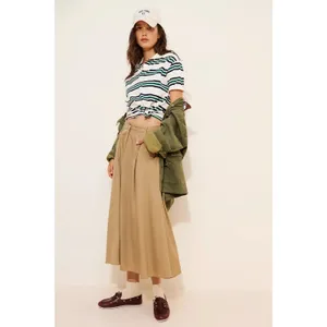 Free People All Around Midi Maxi Full Skirt Olive Tan Khaki Size Large Neutral thumbnail 13
