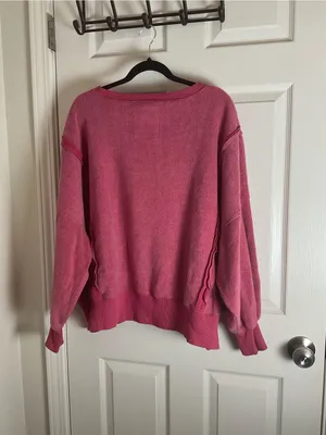 American Eagle Pink Fleece Sweatshirt Seriously Huggable Oversized Crewneck thumbnail 8