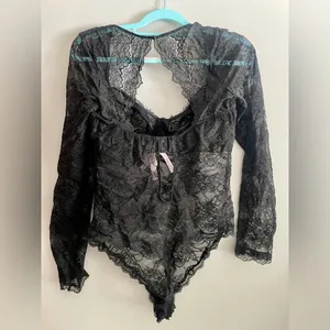 Victoria’s Secret Black Lace Lingerie Body Suit, Long Sleeve, Thong Style, NWT thumbnail 3