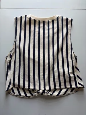 Zara Navy and Cream Striped Top Sz S thumbnail 3
