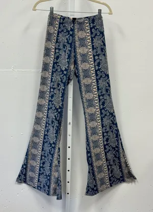 Windsor Blue Paisley Flare Bell Bottom Boho Pants High Rise Stretchy Festival thumbnail 1