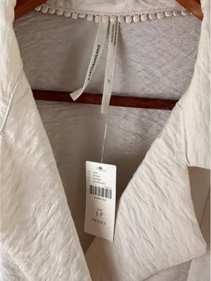NWT Anthropologie Dylon Short-Sleeve Wide Placket Top Blouse Women’s Large P thumbnail 8