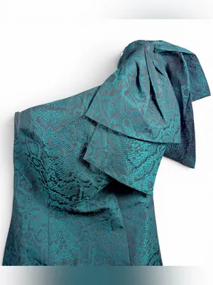 NWT WNTRMSE Green & Black Henna Dress Jacquard One Shoulder Bow Accent,‎ Size 2 thumbnail 2