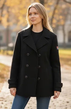Marc New York Pea Coat Women L Black Excellent Embroidered Button Up Jacket thumbnail 1