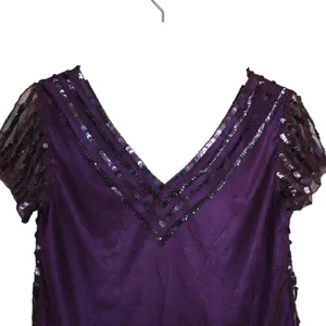 Cache Womens M Purple Short Sleeve Sequin Evening Cocktail Blouse NEW thumbnail 4