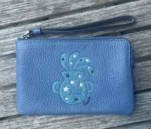 Coach Blue Pebbled Leather Wristlet with Starburst Applique thumbnail 1