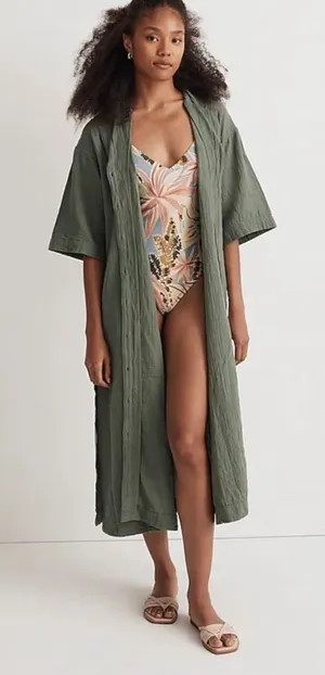 Madewell Lightestspun Cover-Up Maxi Shirtdress Sage Green Medium thumbnail 1