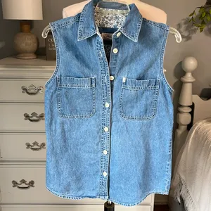 Riders By Lee Denim Jean Top Womens Small Button Down Collar Shirt Sleeveless Cotton thumbnail 4