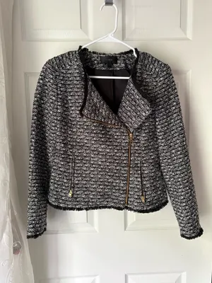 J. Crew Tweed Moto Jacket Fringe Hem zip 9% wool size 4 thumbnail 2
