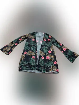 SHEIN Black Tropical Floral‎ Swim Coverup Set with Green & Pink thumbnail 3