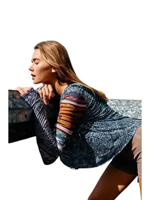 Free People FP Movement Soul Searcher Printed Hoodie Blue Size S Boho Hippie thumbnail 7