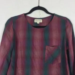 Anthropologie Cloth & Stone Plaid Lace Up Back Top thumbnail 3
